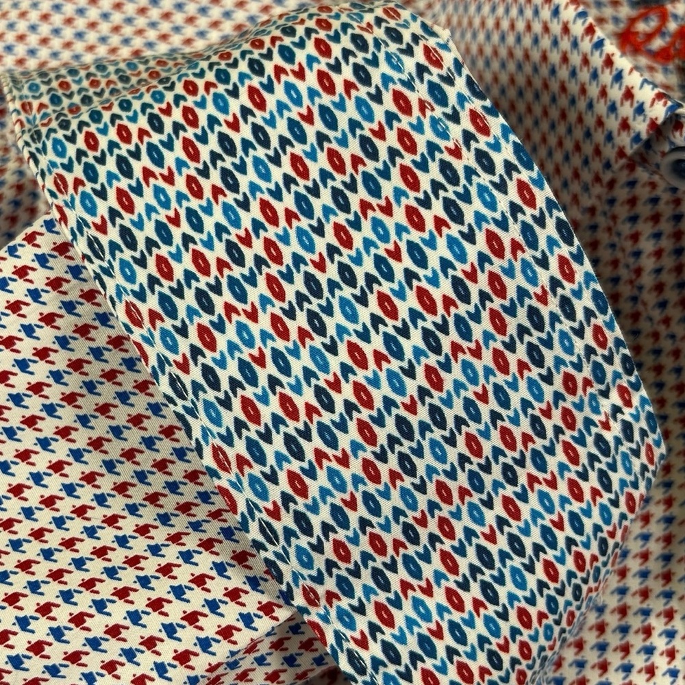 ROBERT GRAHAM NWT Breen Geometric Flip Cuff Button Down Shirt L‎ White Red Blue - Picture 5 of 13